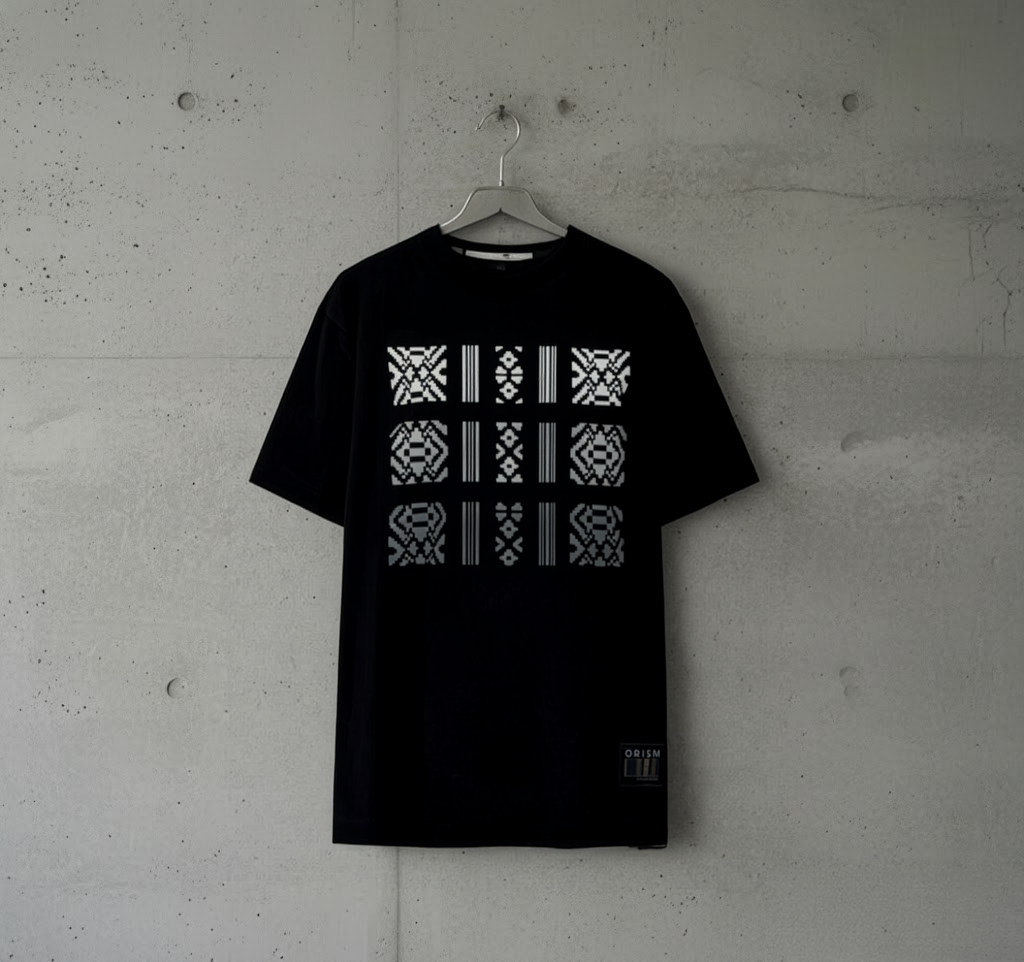 ORISM × 久米繊維工業　日本製 献上柄T-SHIRTS　（黒・モノトーン）