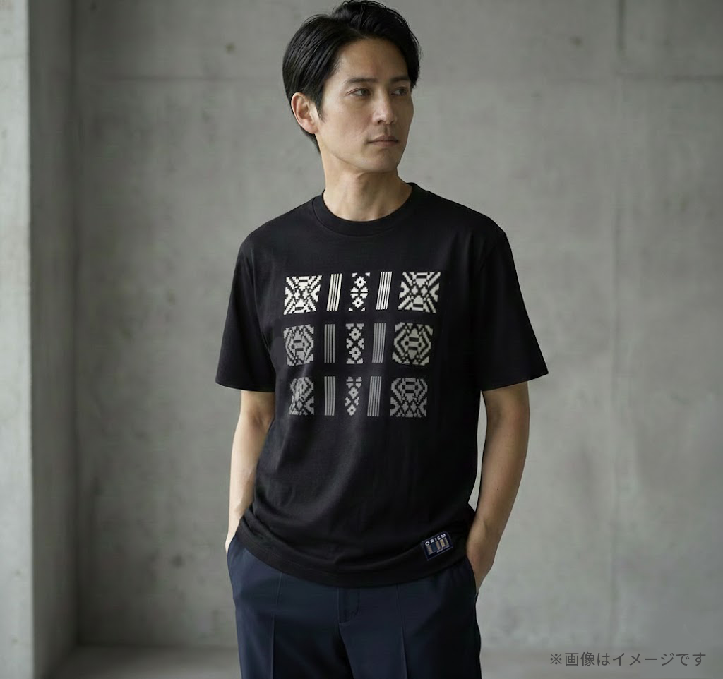 ORISM × 久米繊維工業　日本製 献上柄T-SHIRTS　（黒・モノトーン）
