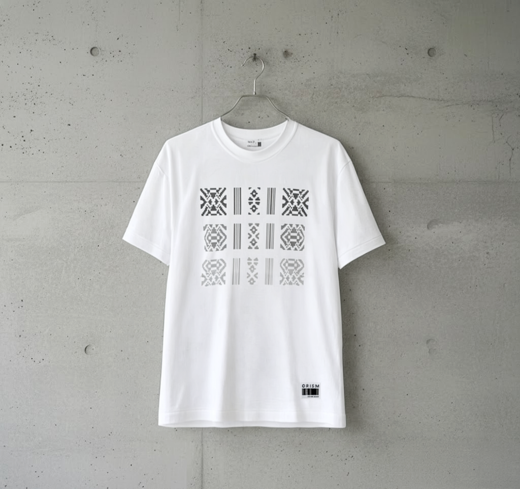 ORISM × 久米繊維工業　日本製 献上柄T-SHIRTS　（白・モノトーン）